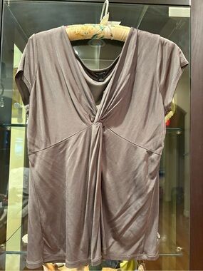 Ann Taylor Taupe Twist-Front Short Sleeve Top